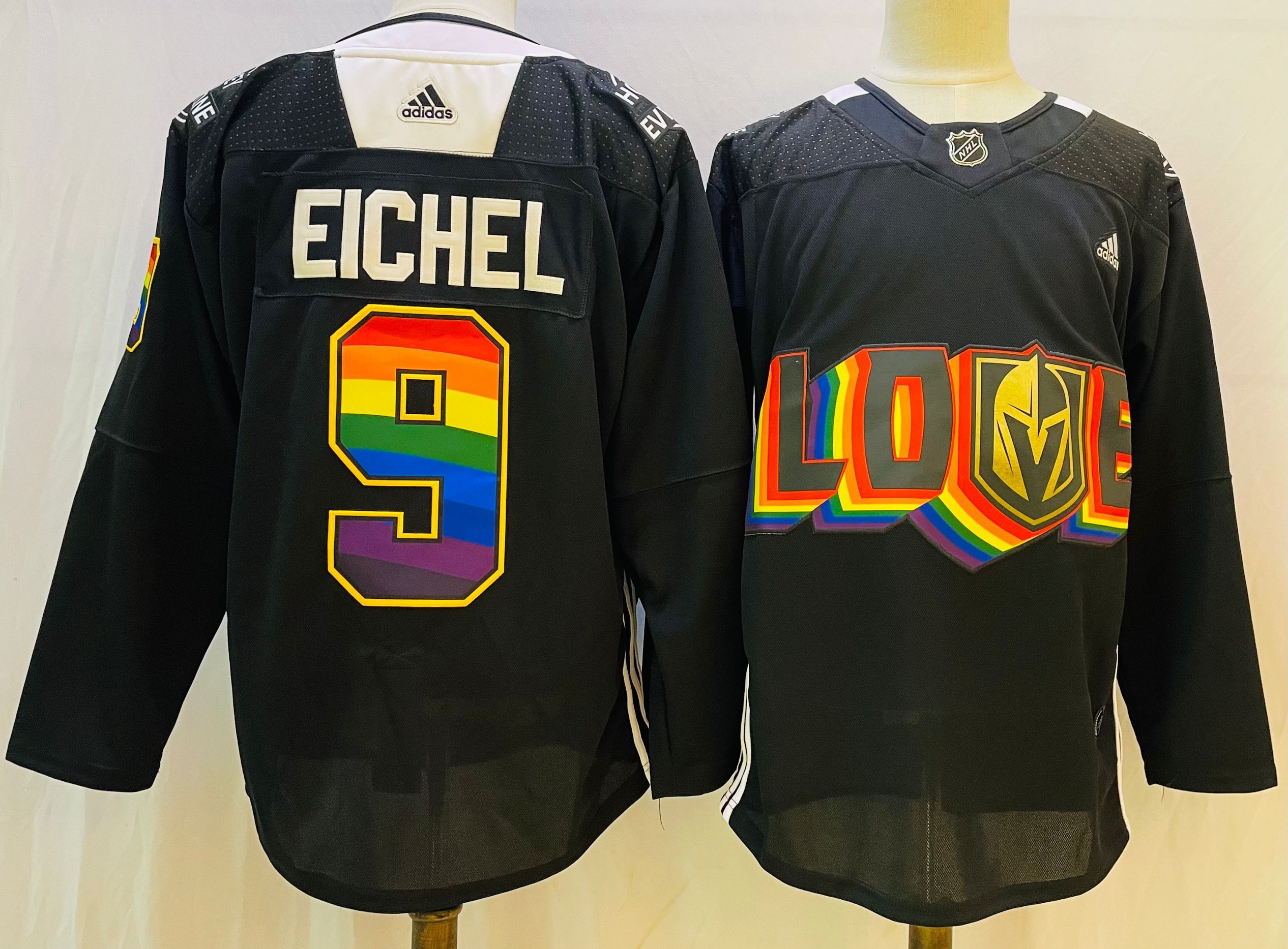 Men Vegas Golden Knights 9 Eichel Black gold Stitched 2022 Adidas NHL Jersey